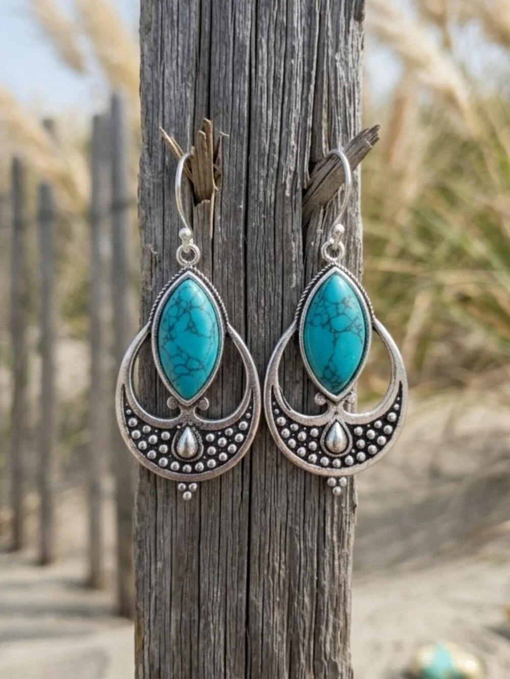 Turquoise Chandelier Earrings 925 Sterling Silver Boho Western Santa Fe 2.2